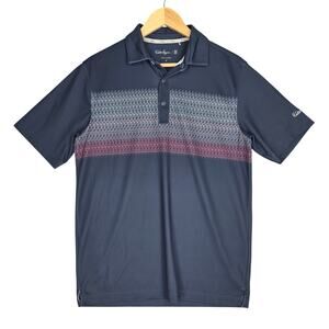 WALTER HAGEN 11 GOLF PERFORMANCE GOLF POLO - MEN’S SMALL - NAVY STRIPE STRETCH